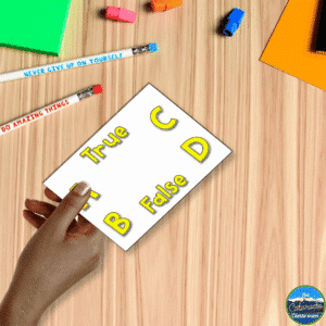 Students put their finger over their answer when using response cards, and the teacher has can see the answers in seconds.