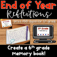 End of the Year Memory Book Reflections for 6th Grade