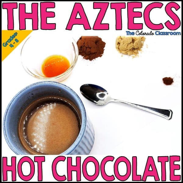 The Aztecs Hot Chocolate features a layout of the ingredients needed to make a cup of Aztec hot chocolate.