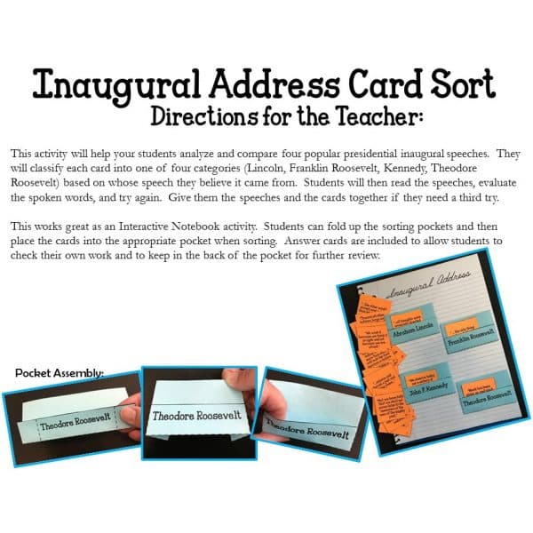 Inaugural Address Card Sort Instructions Page