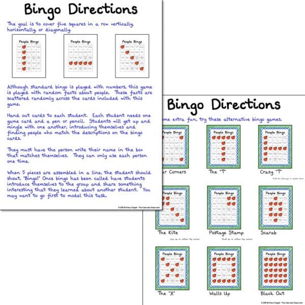 Back to School - People Bingo Sampler directions page