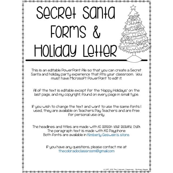 Secret Santa Forms & Holiday Party Forms Holiday Party Letter Page