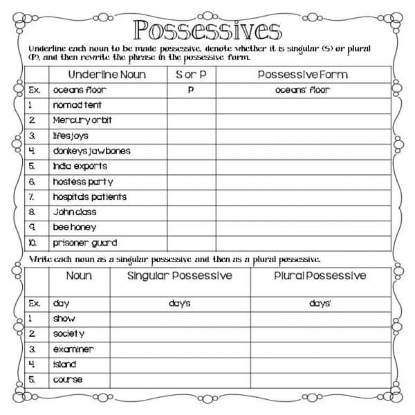 Possessive Nouns Worksheet 3