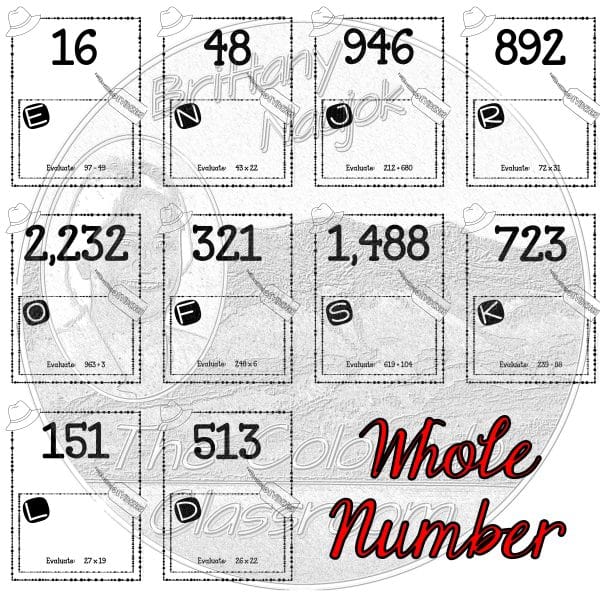 6th Grade Mathematics scavenger hunt last 10 problems in black and white - whole numbers..