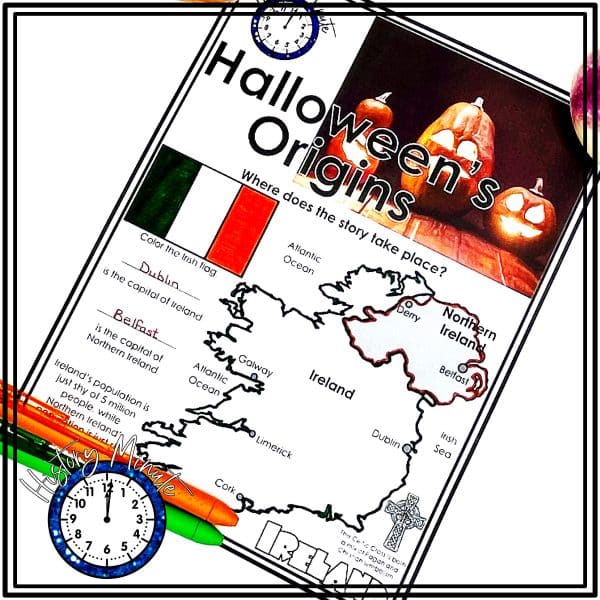 Geography of Ireland from origins of Halloween reading activity