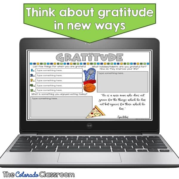 Gratitude Journal sample page with explanation of new ways to think of gratitude