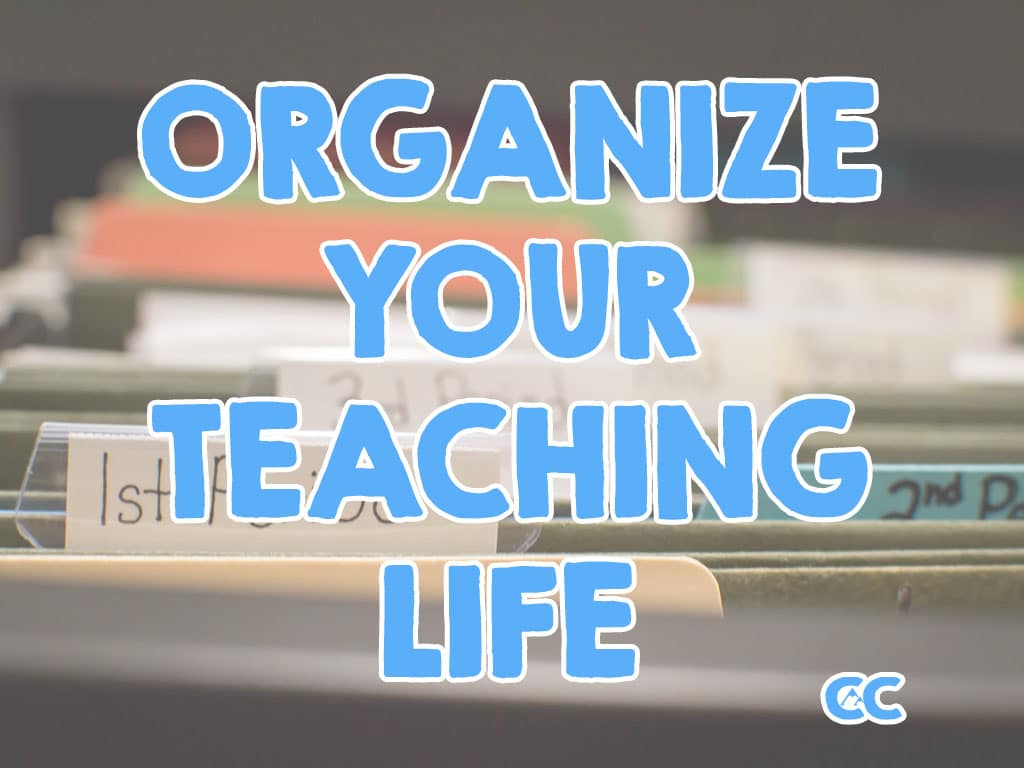 A crate of file folders with tabs for class periods overlaid with the text, "Organize your Teaching Life" and The Colorado Classroom logo