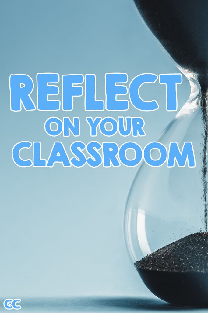 An hourglass flowing with the text overlay of "Reflect on your Classroom" and The Colorado Classroom logo.