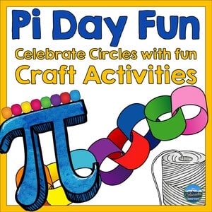 Pi Day Craft Activities shows beads, paper chains, & twine all in bright color.