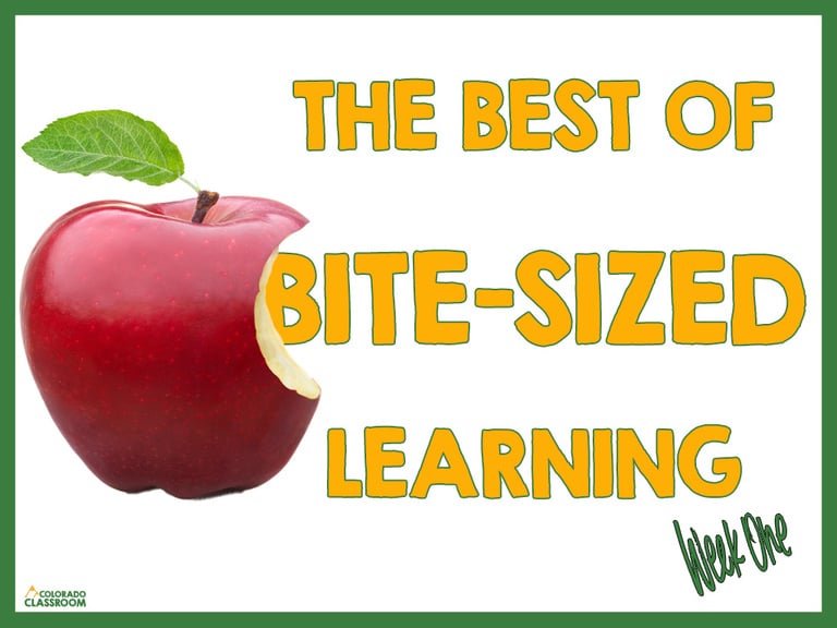 A dark green border surrounds a bitten apple and the words "The Best of Bite-Sized Learning Week One."
