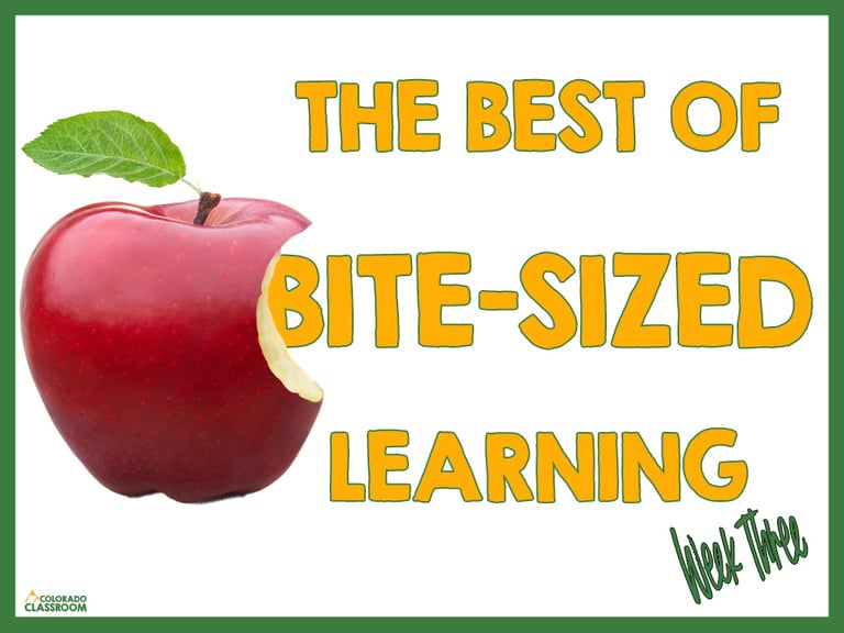 A dark green border surrounds a bitten apple and the words "The Best of Bite-Sized Learning Week Three."