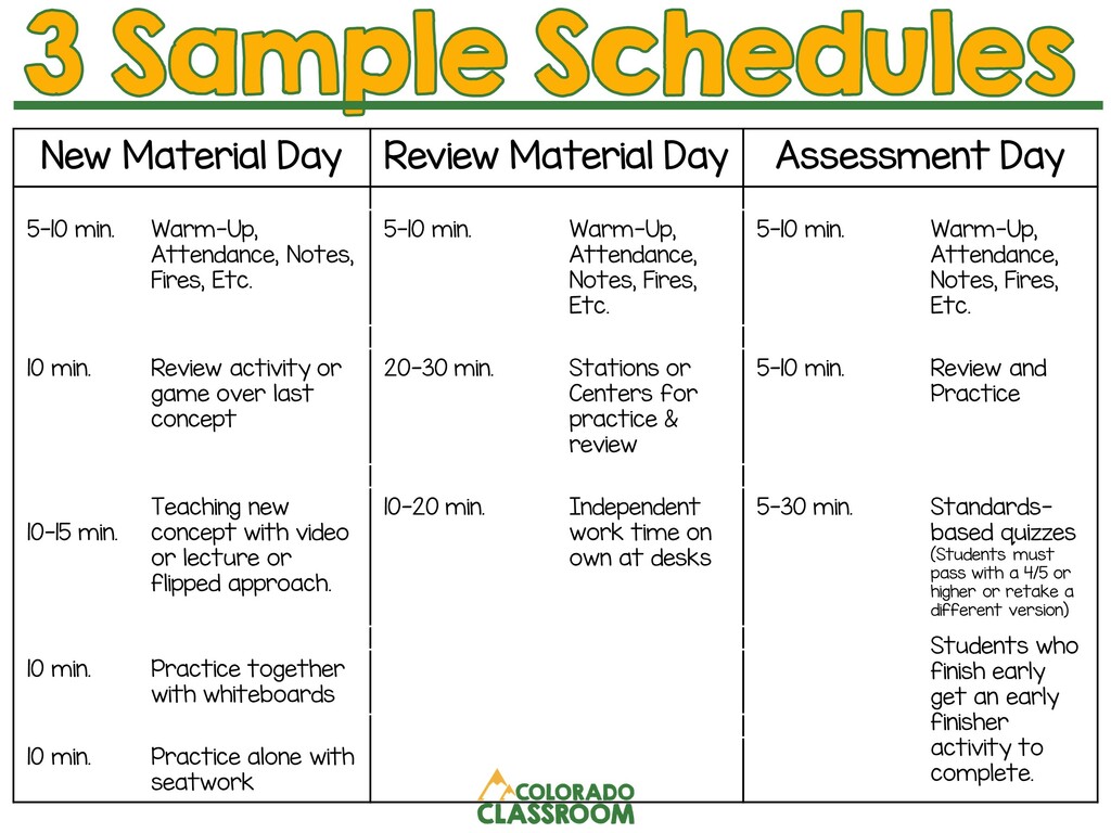 Three sample schedules of how to implement bite-sized learning into your teaching schedule.