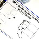 United States states and capitals worksheet of the Pacific region which asks students to identify the capital and state on each line.