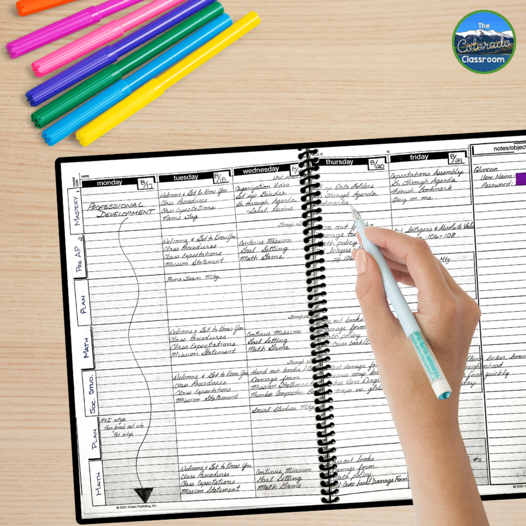 This traditional teacher planner is often provided for free from the school.