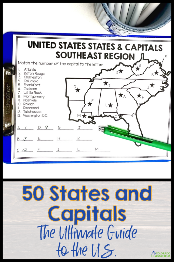 Embark on an exciting journey with my resource bundle for teaching the 50 states and capitals! Unlock the magic of geography education and empower your students with the knowledge and skills they need to navigate the diverse landscape of the United States. My latest blog post dives deep into the importance of teaching states and capitals, going beyond mere memorization, and how my bundle of maps, slideshows, task cards, quizzes help to make an engaging learning experience for your students! #thecoloradoclassroom #teachingstatesandcapitals #capitalsoftheusa