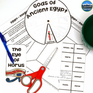 Get your students excited to learn about the different gods of ancient Egypt with these Gods of ancient Egypt wheels and hands on activities included in the ancient Egypt teaching resources.