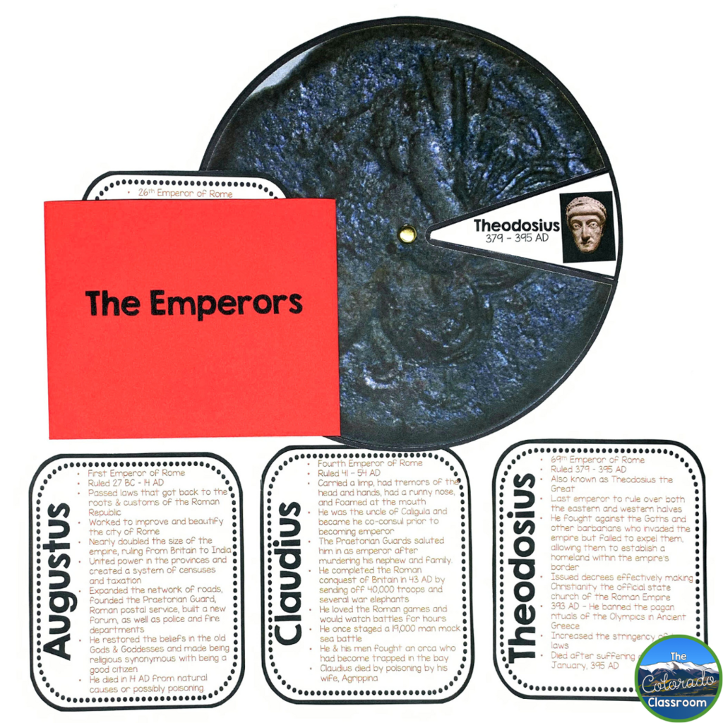 Students can learn all about the emperors of Ancient Rome with the activity shown in this photo.