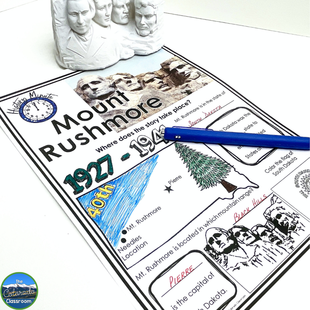 This image shows a reading passage that students can use to learn about Mount Rushmore.