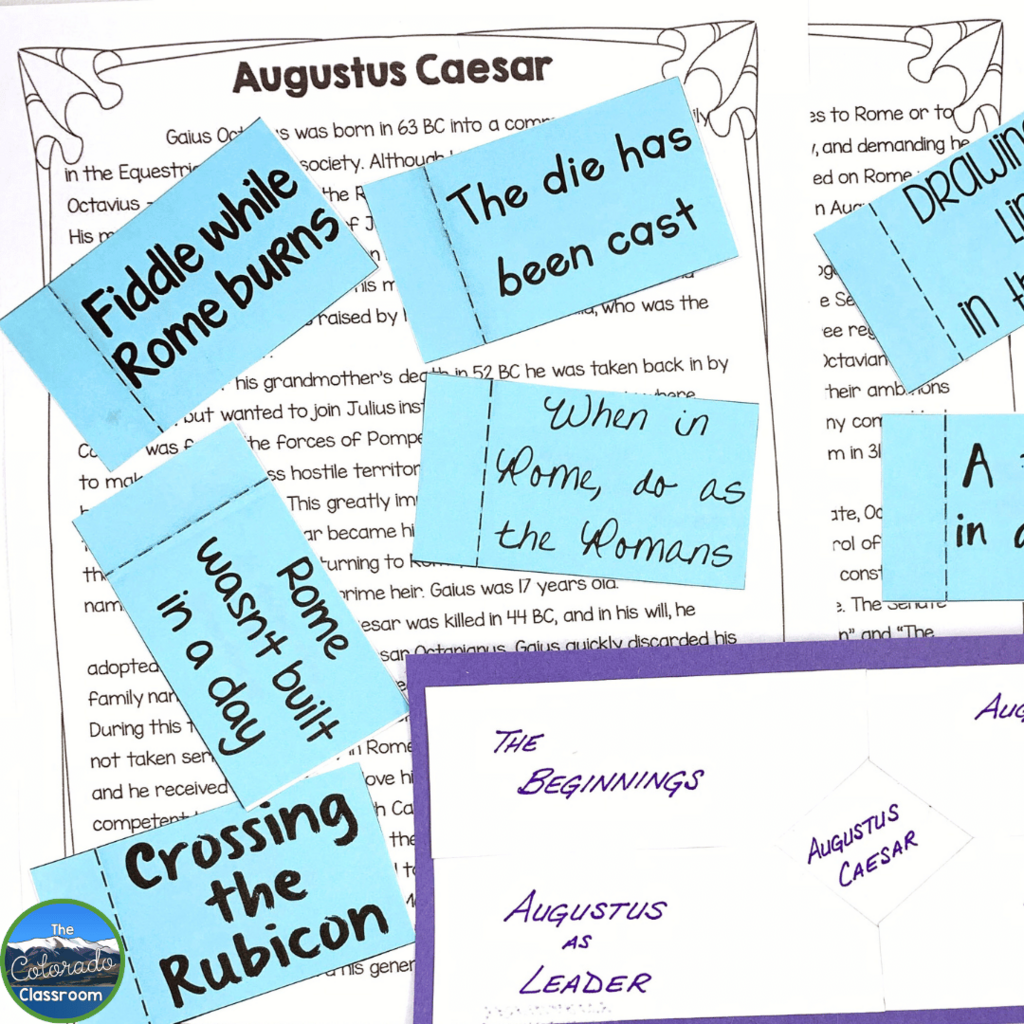 This image shows a reading passage about Augustus Caesar that can be used when teaching Ancient Rome in your middle school classroom.