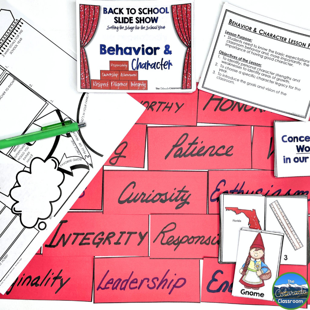 This photo features behavior and character activities that can be used when teaching expectations in middle school. It's the first lesson in the first week of school lesson plans bundle for middle school.