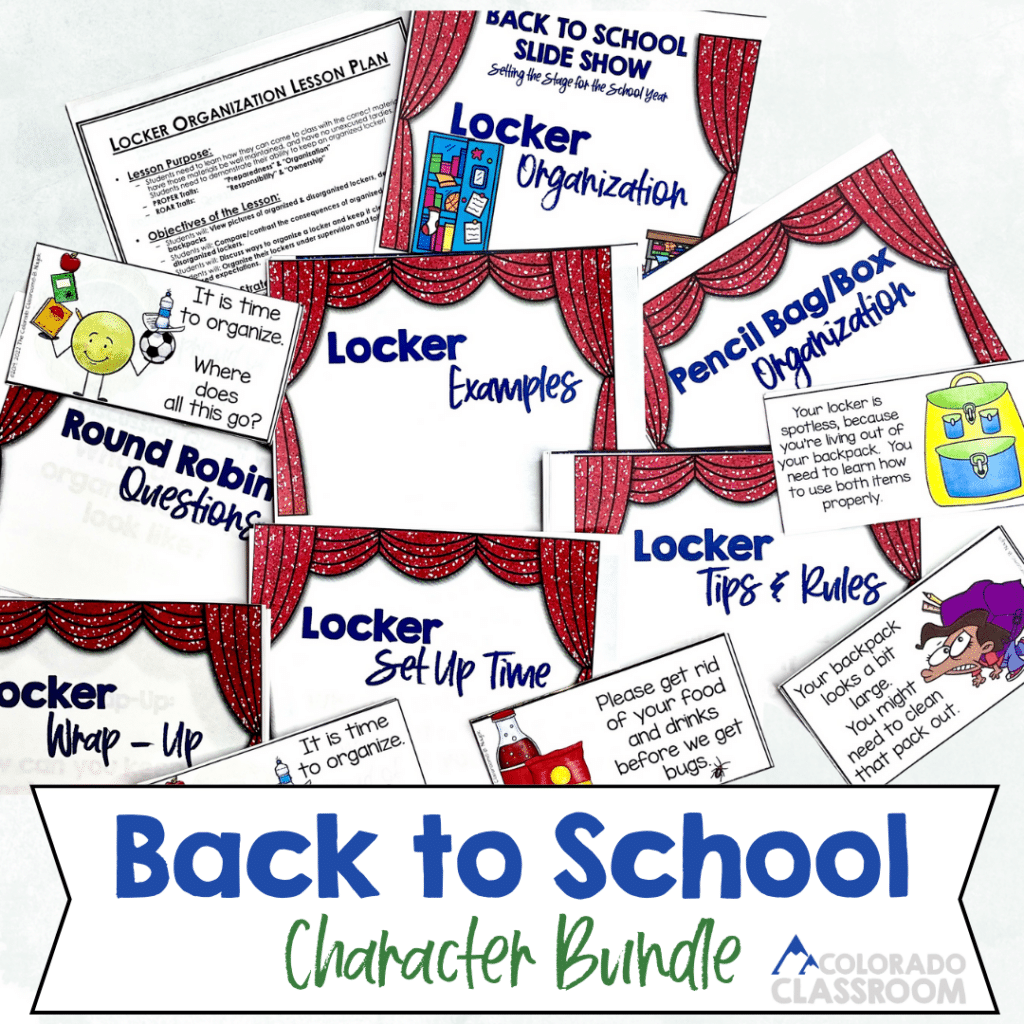 This back to school lesson plan bundle will help you set the stage for the year with four great lessons on behavior and character, locker organization, personal organization, as well as rules and regulations in the classroom. Each of the four lessons is designed for the upper elementary or middle school years.