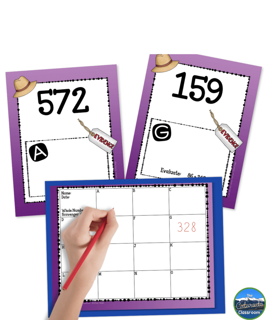 This image highlights math activities that can be used to practice whole numbers.