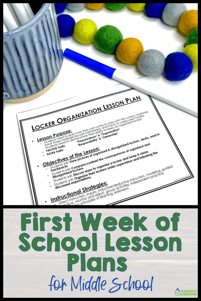 Looking for some simple, straight forward lessons that will help you prepare your middle school students for the year? This post covers four first week of school lesson plans that you don't want to miss. These four lessons will lay the foundation for the school year. From classroom expectations to learning how to keep a locker organized, your students will love these practical lessons for middle school students. 