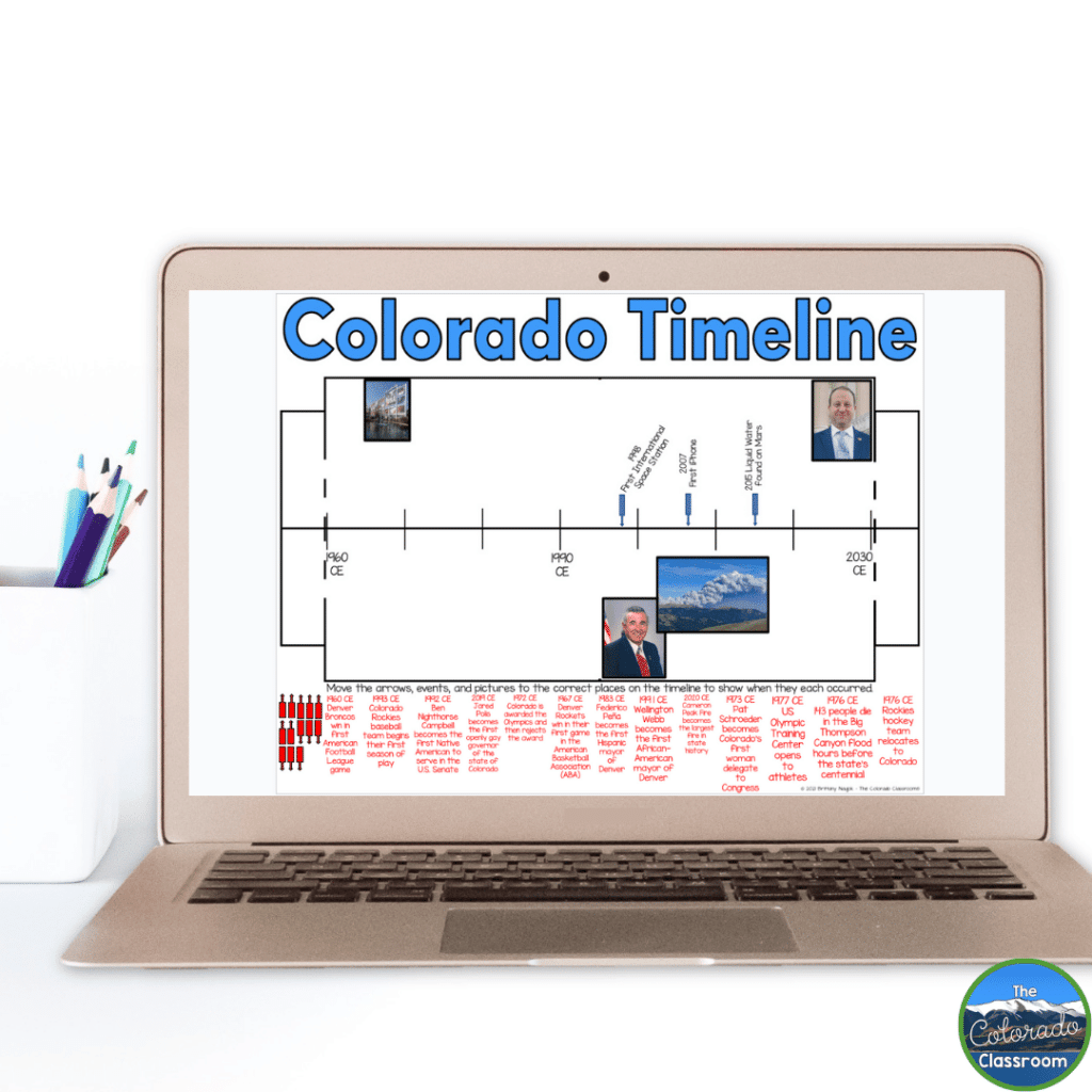 When teaching timelines, you can use a digital Colorado timeline, as shown in this image.