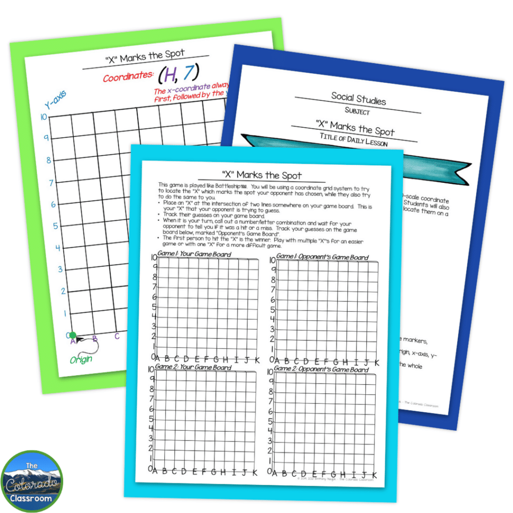 "X Marks the Spot", as shown in this image, is another great game that you can use when teaching latitude and longitude in middle school.