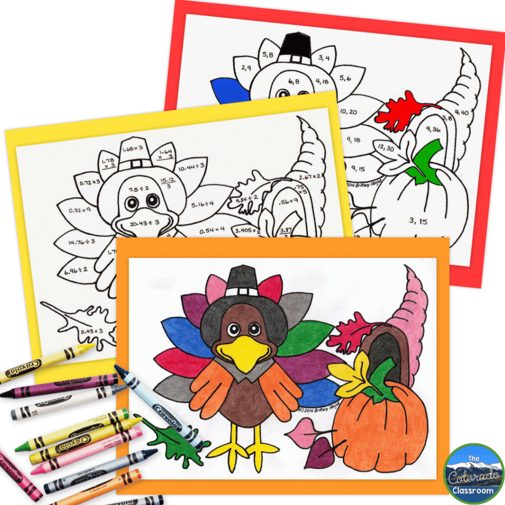 This color by code activity includes math problems for students to solve and a fun Thanksgiving theme.