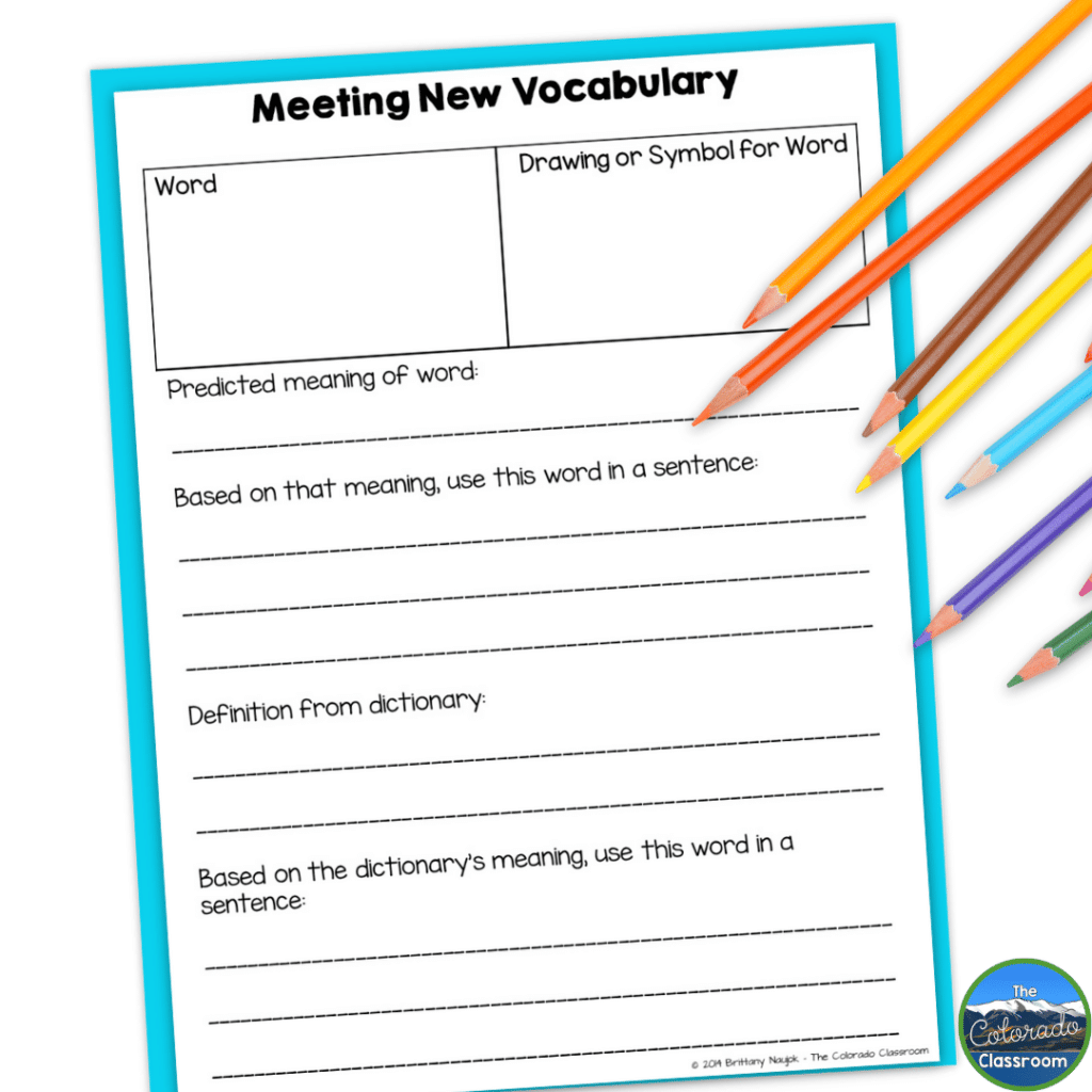 This image showcases a vocabulary worksheet that is perfect for middle school.