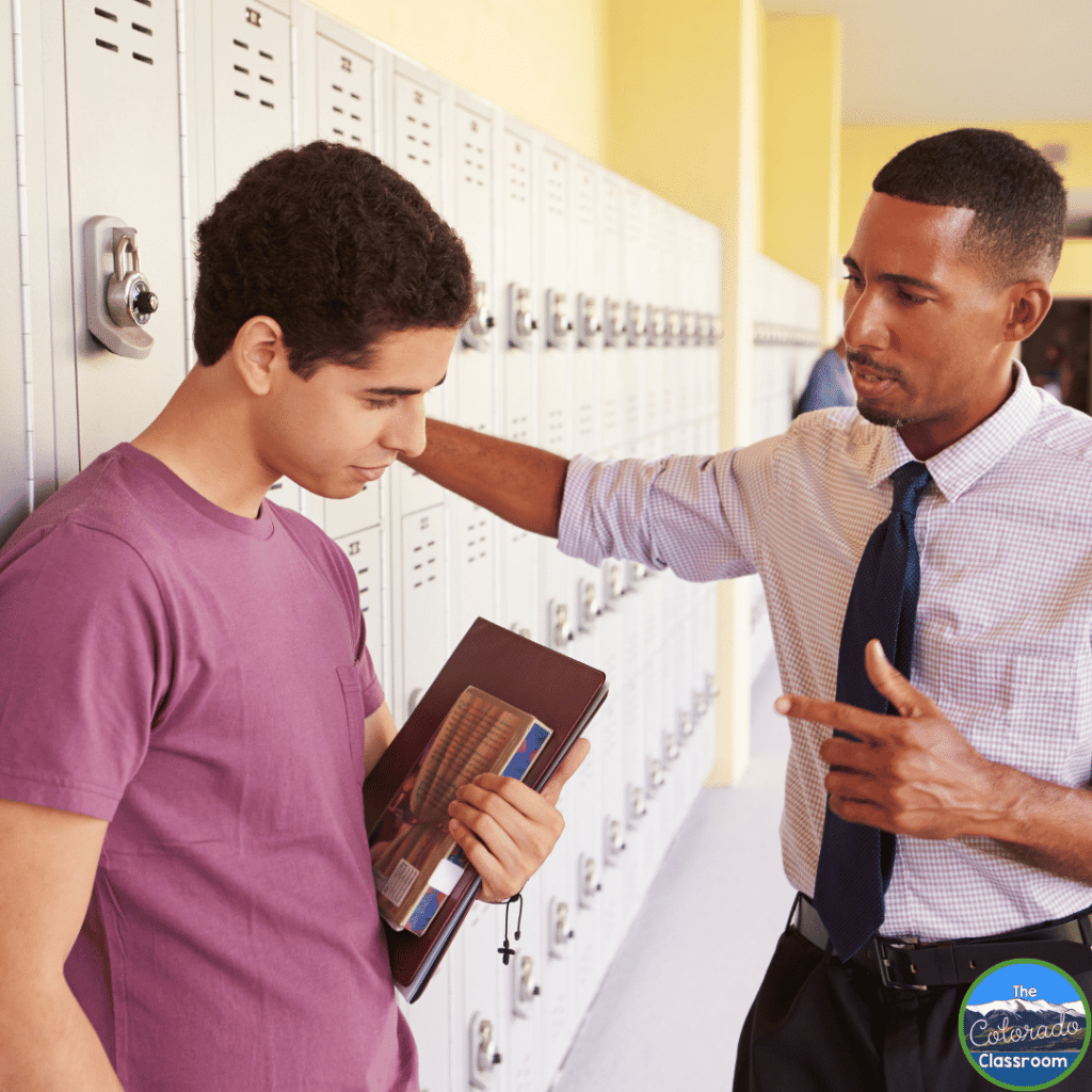 This image shows a teacher being there for his student. Having a one-on-one conversation with your students can go a long way.