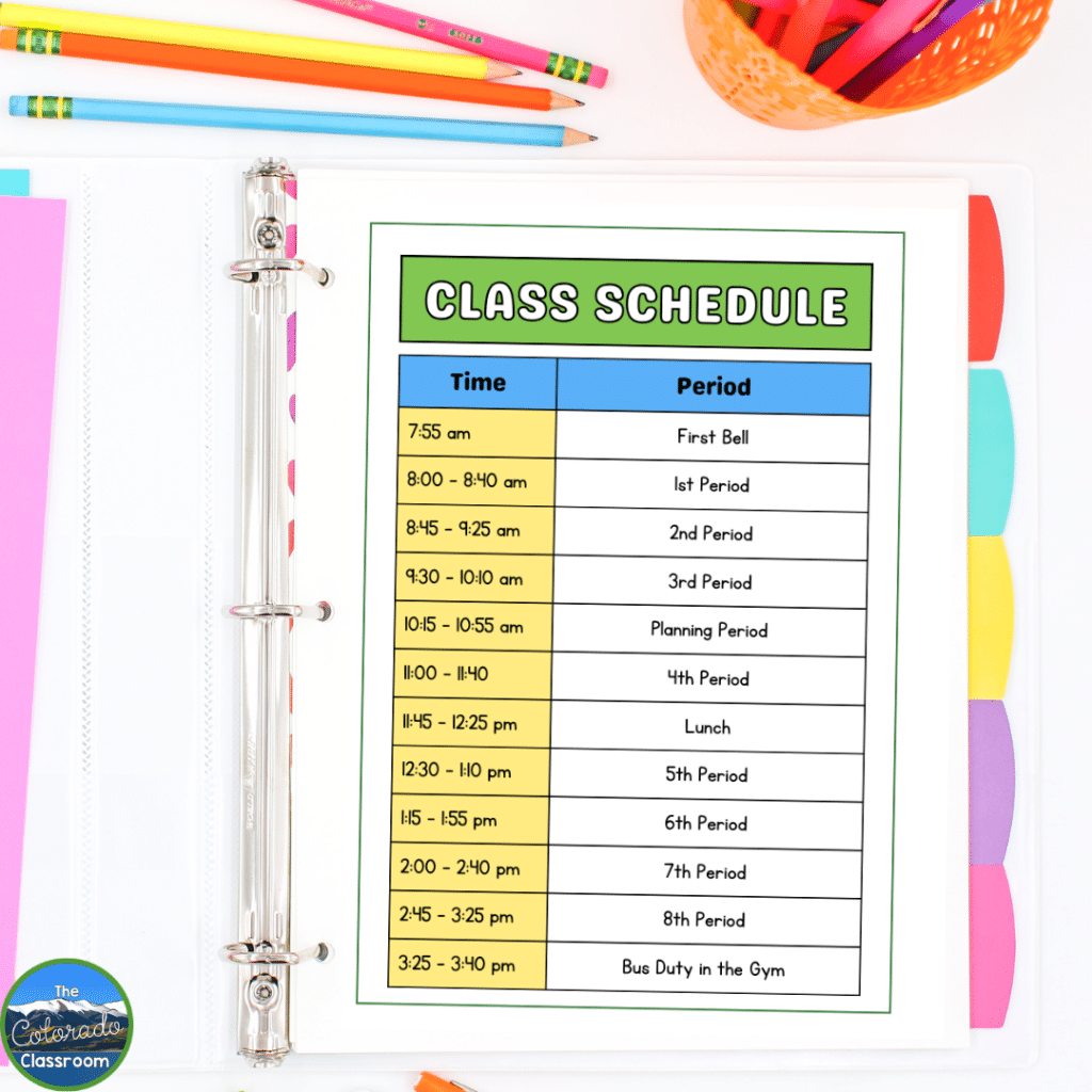 Make sure your sub plans include must haves like a class schedule, seating chart and your class expectations.