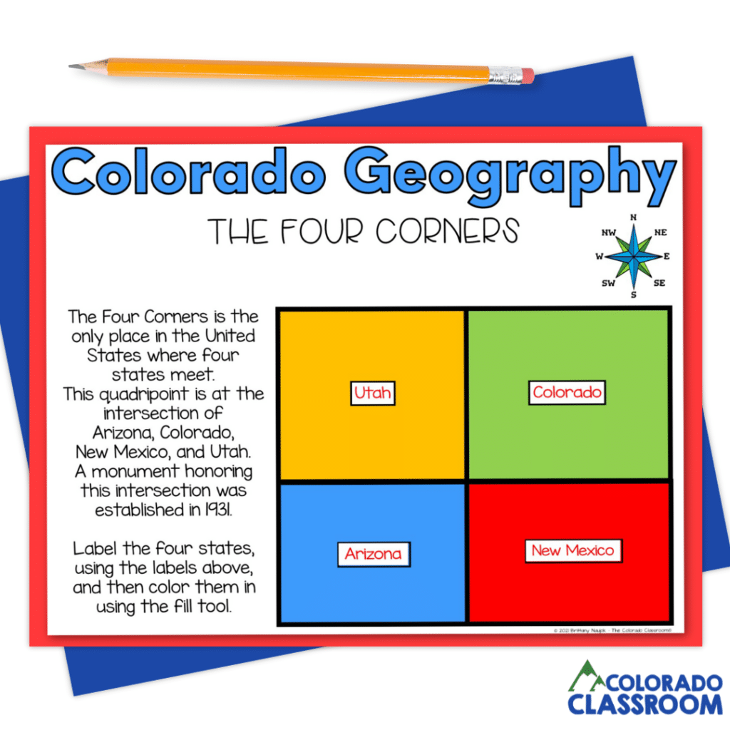 Learning about the 4 Corners is an important part of teaching Colorado geography