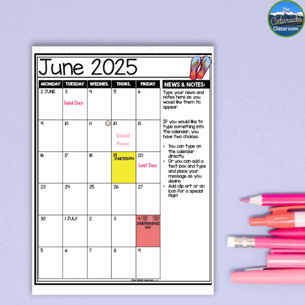 The yearly calendar and newsletter template is a must have resource for parent communication.