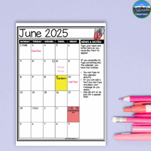 The yearly calendar and newsletter template is a must have resource for parent communication.