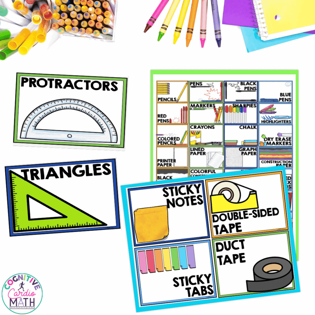 Supply labels are a must have for back to school organization for teachers.