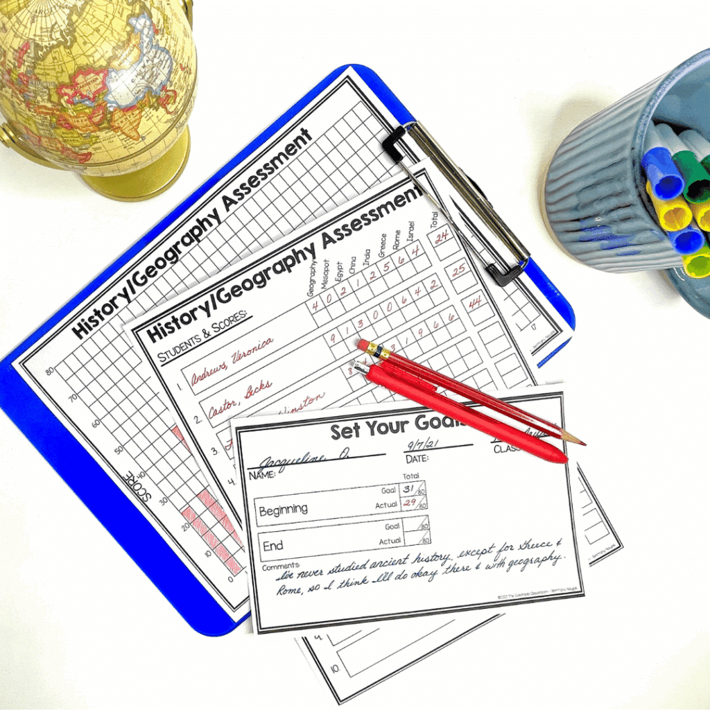Using pre an post tests during the ancient civilizations unit gives you a timeline of learning.