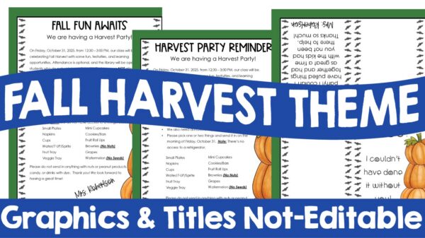 Harvest Theme Editable Party Letter, Reminder, and Thank You Note