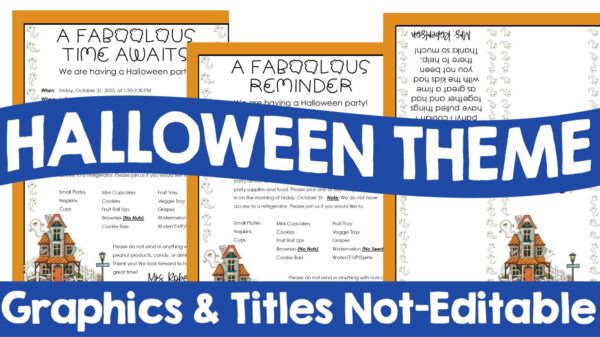 Halloween Theme Editable Party Letter, Reminder, and Thank You Note