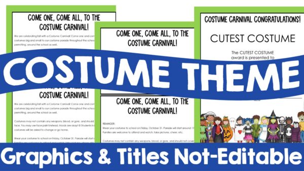 Costume Theme Editable Party Letter, Reminder, and 15 Costume Awards