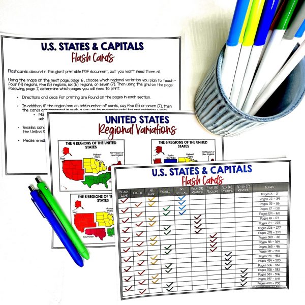 Teacher directions and spreadsheets that show exactly what pages you want to print.